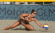 Claudia Scampoli and Eleonora Sestini of the Italian team play against Simone Vervloet and...