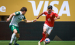 Agustin Giay of Palmeiras battles for possession with Achraf Bencharki of Al Ahly during t...