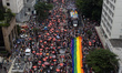 The 29th Sao Paulo LGBT+ Pride Parade takes place on Paulista Avenue in Sao Paulo, Brazil,...