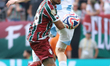 Guga #23 of Fluminense FC and Gustav Ludwigson #17 of Ulsan HD FC battle for the ball duri...