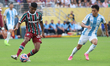 Hercules Pereira #35 of Fluminense FC is pressured by Jinhyun Lee #14 of Ulsan HD FC durin...