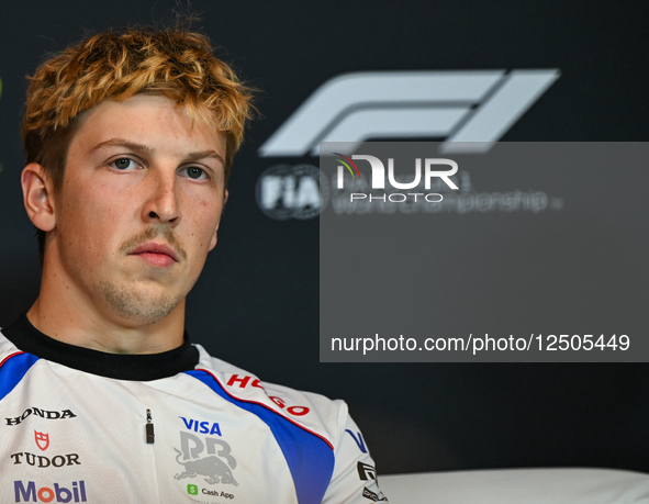 MONTREAL, CANADA - JUNE 12: Liam Lawson of New Zealand and the Visa Cash App Racing Bulls team is seen during the press conference on previ...