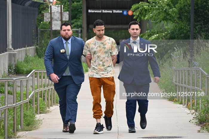 Suspect 34-year-old Man, Edward Vargas Arrested And Walked Out Of Transit District 20 By The NYPD