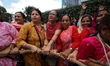 Nepali devotees pull the chariot while participating in the annual Jagannath Rath Yatra in...