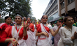 Nepali devotees take part in the annual Jagannath Rath Yatra in Kathmandu, Nepal, on June...