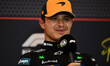 Lando Norris of the McLaren F1 Team speaks at a press conference after qualifying for the...