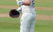 Alex Lees of Durham celebrates his century during the Rothesay County Championship match b...