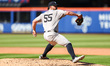 New York Yankees starting pitcher Carlos Rodon (55) throws a pitch during the third inning...
