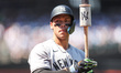 New York Yankees' Aaron Judge (99) stands on deck during the fifth inning of the baseball...