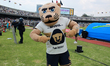 Goyo, the Pumas mascot, poses at the end of the international friendly match between Pumas...