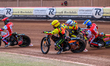 Belle Vue Aces' Tate Zischke in blue chases Birmingham Brummies' guest rider Jack Smith in...