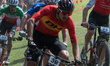 Cyclists compete in the CROSS-COUNTRY SHORT TRACK Men Elite during the UCI Mountain Bike W...