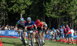 Cyclists compete in the CROSS-COUNTRY SHORT TRACK Men Elite during the UCI Mountain Bike W...