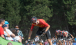 Cyclists compete in the CROSS-COUNTRY SHORT TRACK Men Elite during the UCI Mountain Bike W...