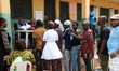 Voters queue to vote at Ward A, Unit 026 in Ogba as Lagos State conducts elections for its...