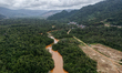 A view shows the sea waters contaminated by nickel mines in the village of Torete near the...