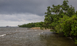 A view shows the sea waters contaminated by nickel mines in the village of Keurea near Ind...