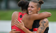 EDMONTON, CANADA - JULY 13:Happy Tatiana Aholou (left) of Canada, as she celebrates with...