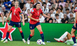 Ingrid Engen of Norway is in action at Stade de Geneve in Geneva, Switzerland, on July 16,...