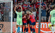A player from Norway celebrates after scoring to make it 1-1 in Geneva, Switzerland, on Ju...
