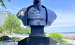 A bust of Mahatma Gandhi is in Old Quebec City, Quebec, Canada, on June 25, 2025. 