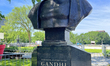 A bust of Mahatma Gandhi is in Old Quebec City, Quebec, Canada, on June 25, 2025. 