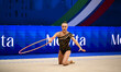 RAMONATXO Lily performs during the race of the FGI Rhythmic Gymnastics World Cup 2025 in U...