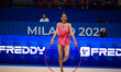 Shubhashree performs during the race of the FGI Rhythmic Gymnastics World Cup 2025 in Unip...
