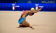 RAMADANI Gresa performs during the FGI Rhythmic Gymnastics World Cup 2025 at Unipol Forum...