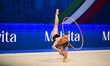 RAMONATXO Lily performs during the race of the FGI Rhythmic Gymnastics World Cup 2025 in U...