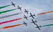 The Italian Air Force Aermacchi MB-339 PAN - Frecce Tricolori, 313 Gruppo, displays the co...