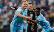 Luciano Gondou (L) of Zenit celebrates his goal with Luiz Henrique during the Russian Prem...