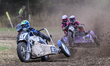 Action from the 1000cc Sidecars during the ACU Northern Grass Track Riders Championship at...