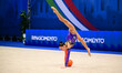 Anastasiya Sarantseva performs during the FGI Rhythmic Gymnastics World Cup 2025 in Unipol...