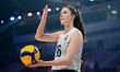 Dana Rettke plays during the volleyball match between Italy and the United States in Lodz,...