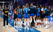 Italy players participate in the volleyball match between Italy and the United States in L...