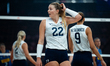 Sarah Franklin plays during the volleyball match between Italy and the United States in Lo...