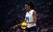 Stephanie Samedy plays during the volleyball match between Italy and the United States in...
