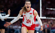 Paulina Damaske celebrates after scoring a point during the volleyball match between Polan...