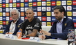Pumas goalie Keylor Navas, accompanied by Sports Vice President of Pumas Miguel Mejia Baro...