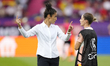 Montse Tome Vazquez head coach of Spain gives instructions  to Esther Gonzalez forward of...