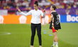 Montse Tome Vazquez head coach of Spain gives instructions  to Esther Gonzalez forward of...