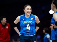 Mayu Ishikawa plays during the volleyball match between Japan and Turkey in Lodz, Poland, on July 24, 2025. This is the VNL Volleyball Natio...