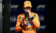 Lando Norris of the McLaren F1 Team celebrates during the qualifying of the Belgian GP, th...