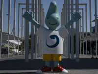 The mascot of World Expo 98, Gil, shaped like a drop of water, is seen in Lisbon, Portugal, on July 26, 2025. The area, built for Expo '98,...