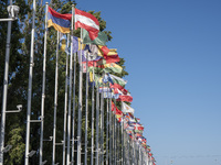 A general view of flags in Lisbon, Portugal, on July 26, 2025. The area, built for Expo '98, features wide promenades, gardens, and waterfro...