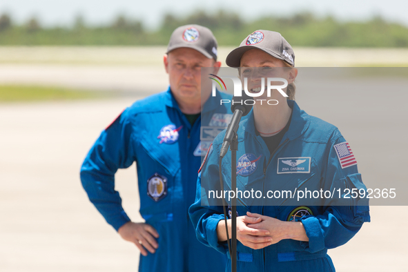 Crew 11 commander Zena Cardman answers questions from the media after the astronauts of the mission arrive at the Kennedy Space Center. Crew...