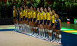 Brazil players stand during the national anthem before the final match between Italy and B...