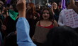 People protest outside the Ministry of Women in Quito, Ecuador, on July 28, 2025. Demonstr...