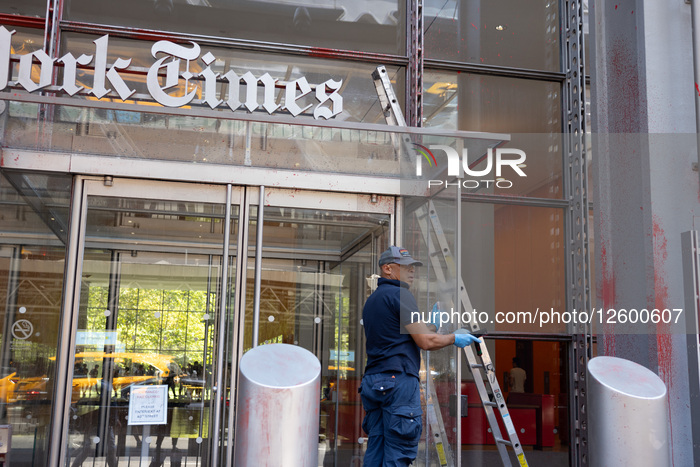 Red Paint And Gaza Message Splashed Across The New York Times Building And Starbucks 